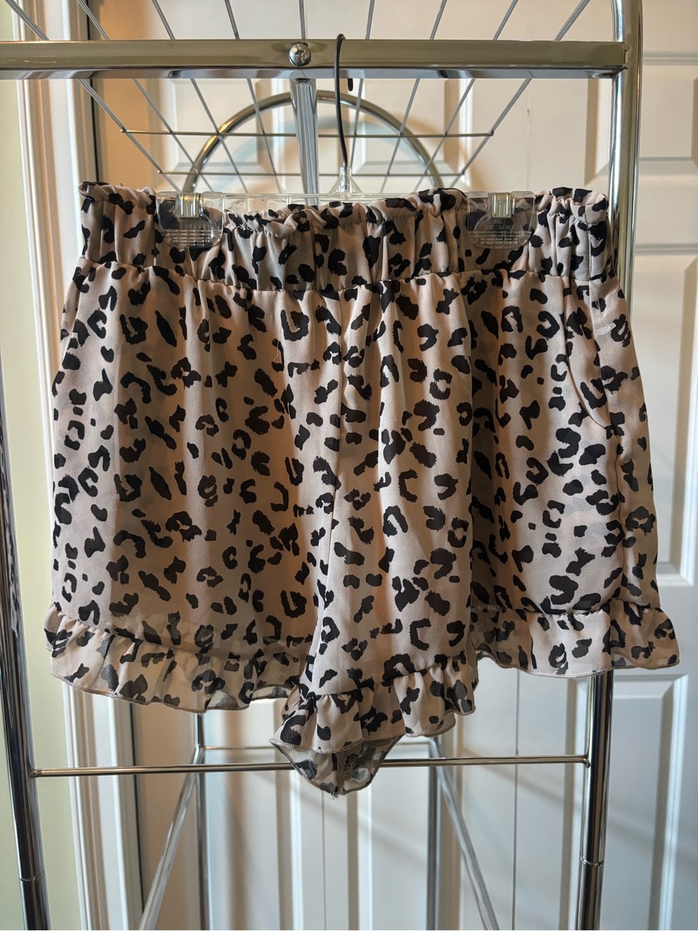 Harper Beige Leopard Print Ruffle-Trim Skort Shorts